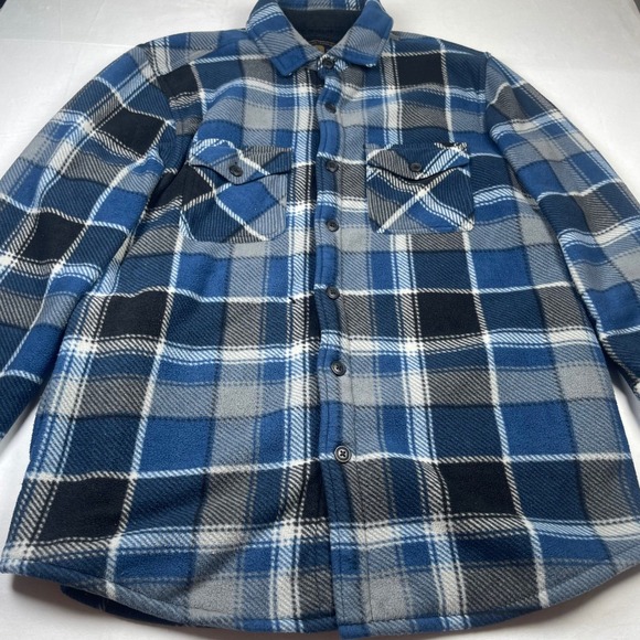 Freedom Foundry Mens Flannel Shirt Jacket Sherpa Lined Blue Plaid Medium - Picture 5 of 9